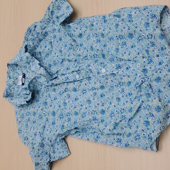 J. Crew Liberty Fabric Button Down Shirt 12 Size M Slim Fit Short Sleeve, Blue - Picture 1 of 4